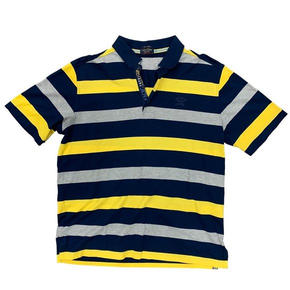 𝅺PAUL & Shark Yachting Men's Medium Polo Shirt Blue Navy Yellow Made in Italy - Picture 1 of 6